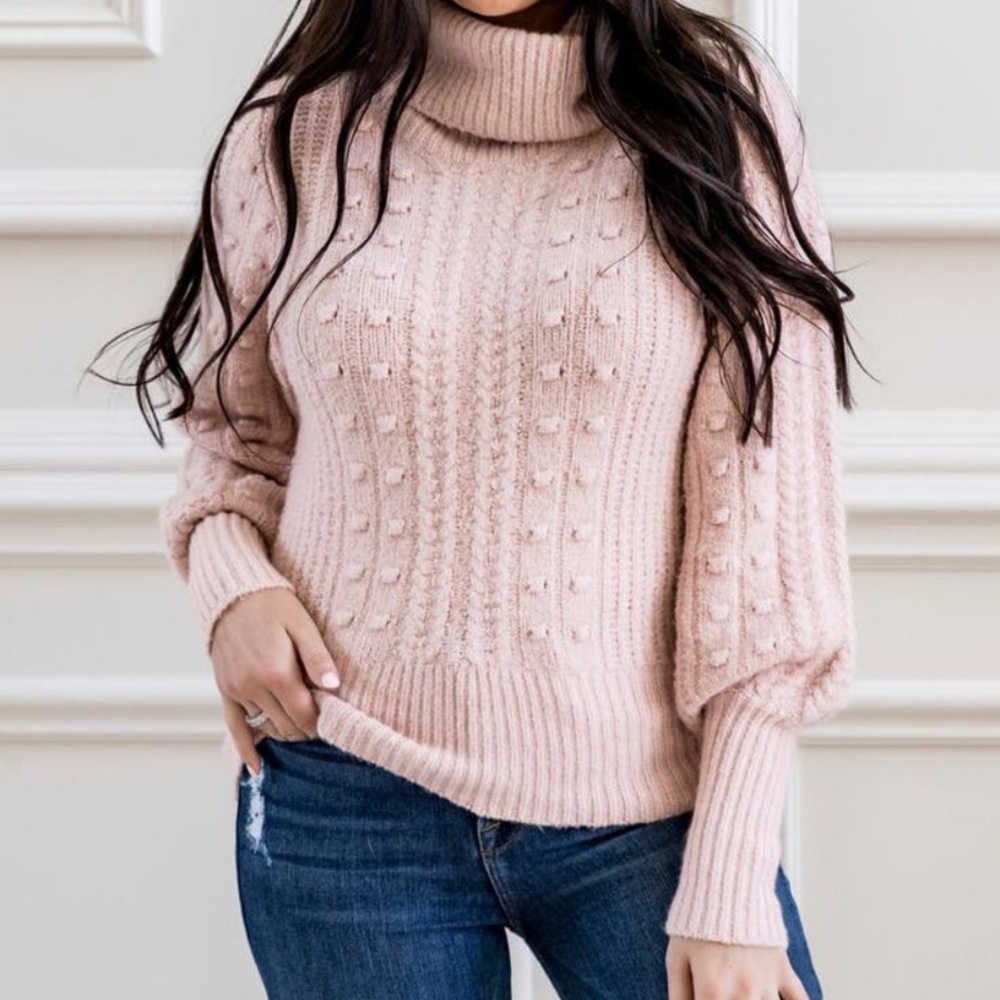 Rachel Parcell Cable & Bobble Turtleneck Sweater Pink size XXL